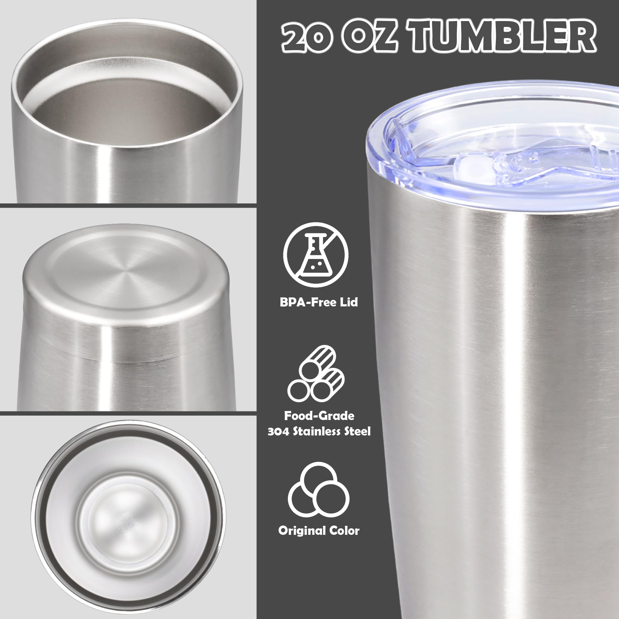 AUWBON 20oz Tumbler Stainless Steel Tumbler Coffee Tumbler with Lid SS, 1P
