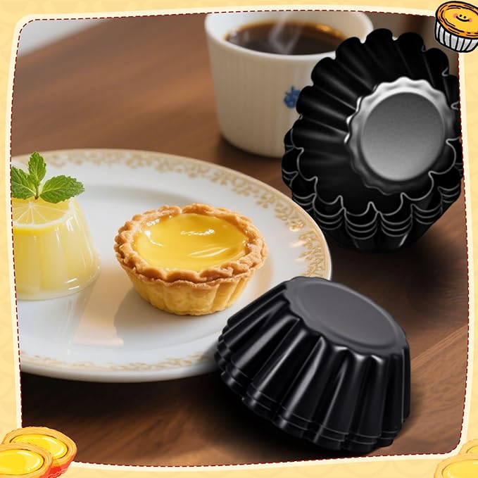 LemonRoad 16 Pcs Egg Tart Molds, Non-stick Carbon Steel Tart Pans, Mini Pie Moulds, Muffin Cupcake Pudding Baking Cup Maker - for Pies, Chinese Egg Tarts, Cakes(3 Inch)