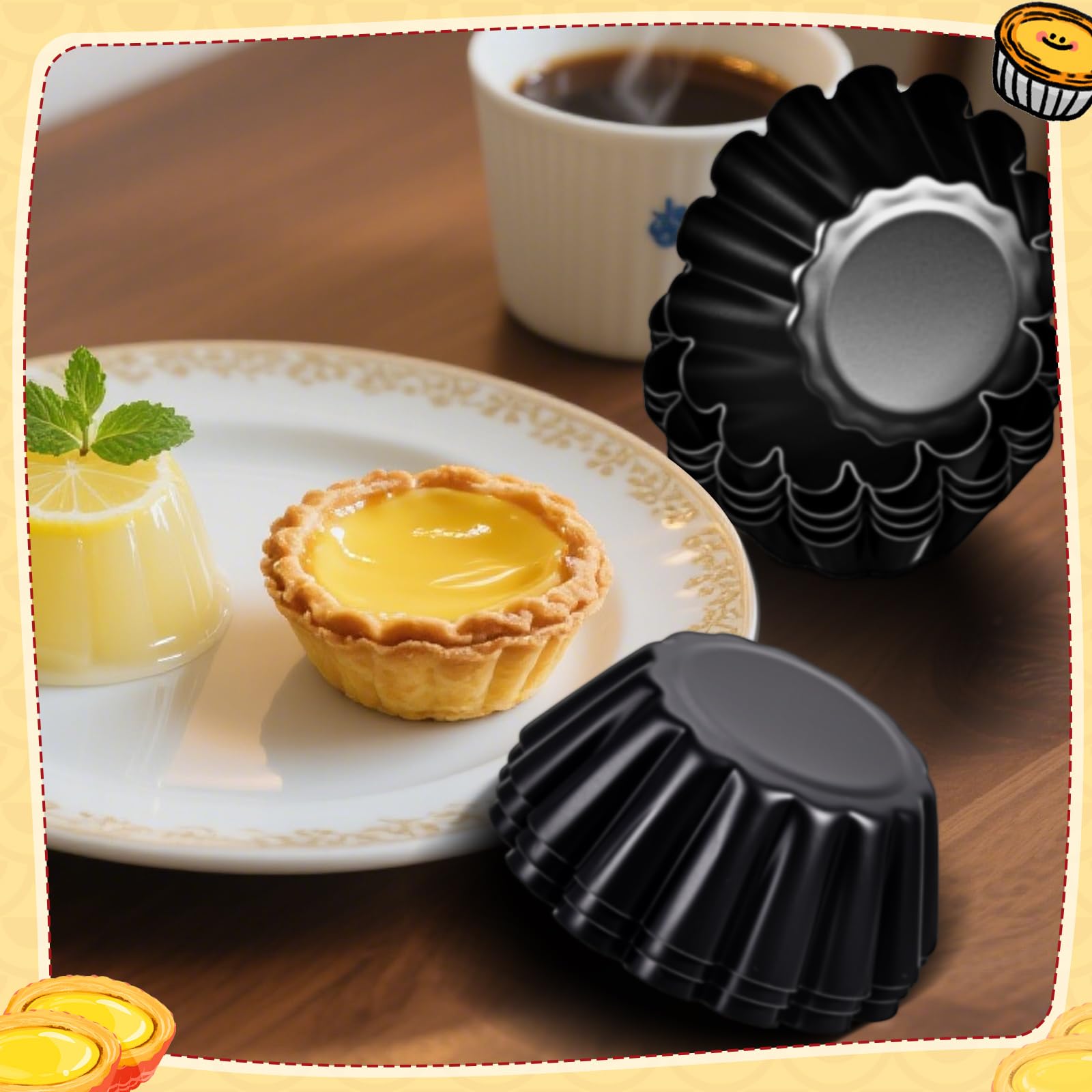 LemonRoad 16 Pcs Egg Tart Molds 2.6 Inch Non-stick Carbon Steel Tart Pans