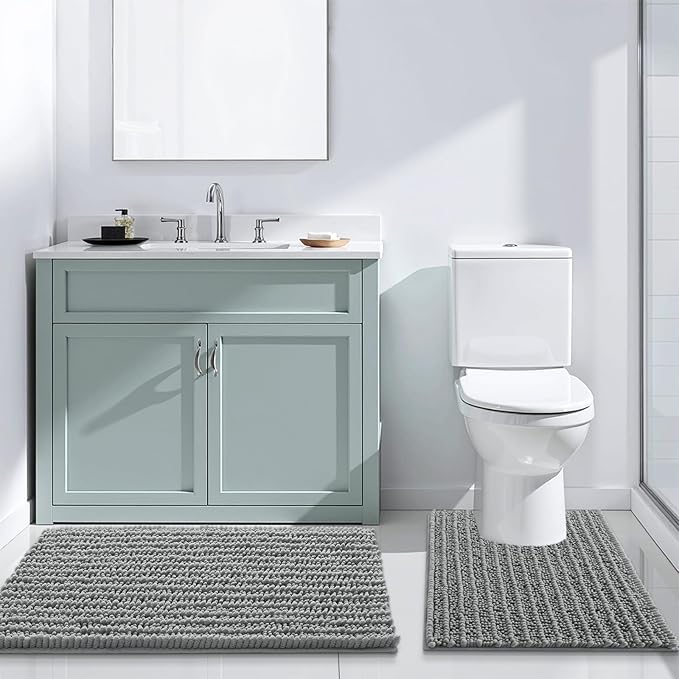 Arotive Luxury Chenille Bathroom Rug Mat, Extra Soft Thick Absorbent Shaggy Bath Rugs, Non-Slip Machine Wash Dry, Plush Bath Mats for Bathroom, Shower and Tub, 59x35, Grey