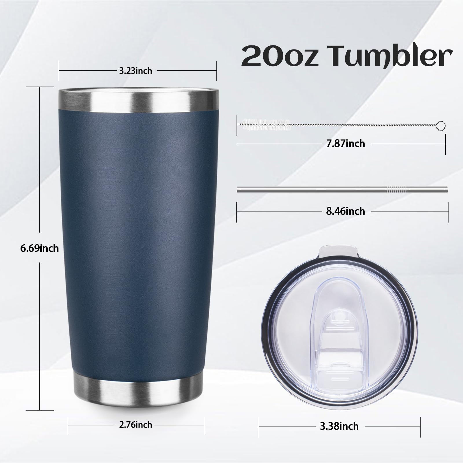 DIW 20oz Insulated Tumbler Travel Coffee Mug with Lid Straw(Navy Blue,1)