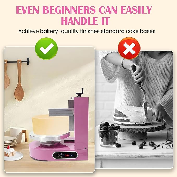 Cake Decorating Machine 200W Automatic, Tabletop Cake Cream Frosting Machine, Cream Smooth Coating Decoration Machine with LCD Display Type, Use for Cake Shops, Dessert Shops, Households (Pink)
