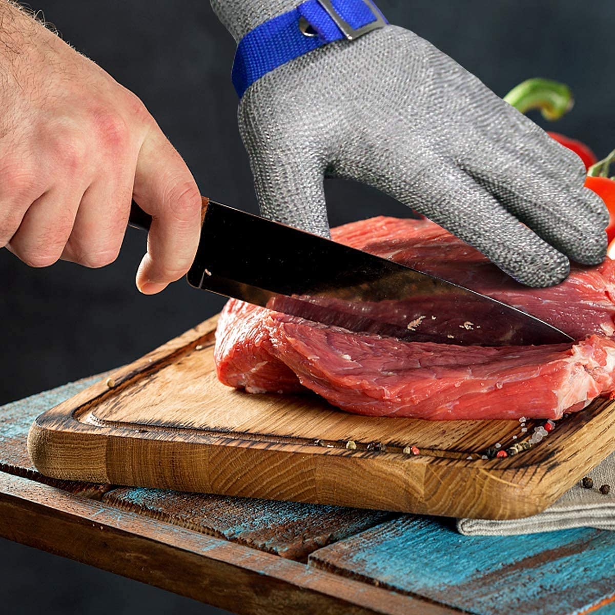 Schwer SlicePro ANSI A9 Cut Resistant Glove PR1707, Food Grade Stainless Steel Wire Metal Gloves, Cutting Gloves for Kitchen, Meat Cutting, Oyster Shucking, Fish Fillet（L, 2 PCS）