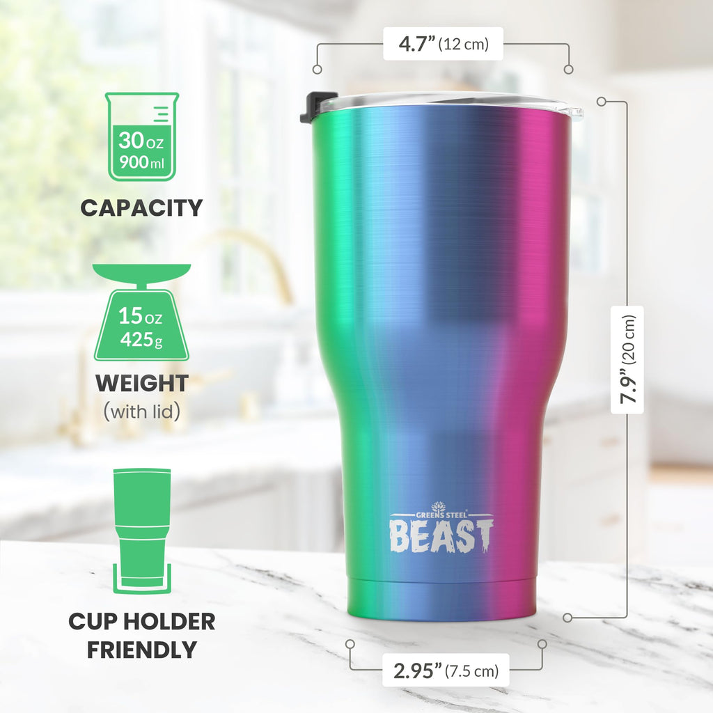 Beast 30 oz Tumbler Stainless Steel Vacuum Insulated Coffee Ice Cup Double Wall Travel Flask (Rainbow)