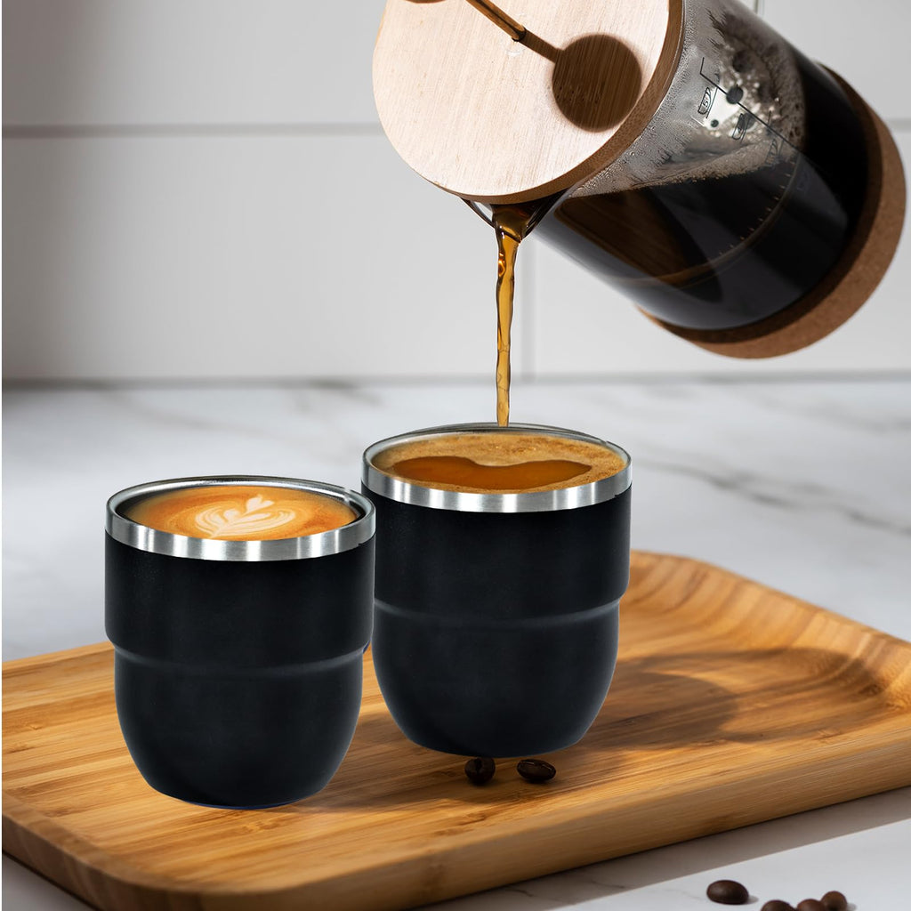 CHLJAR Espresso Cups, 4oz Insulated Espresso Cup Set of 2, Espresso Shot Cups, Stainless Steel Espresso Glasses, Stackable Mini Tumbler, Small Cup for Coffee
