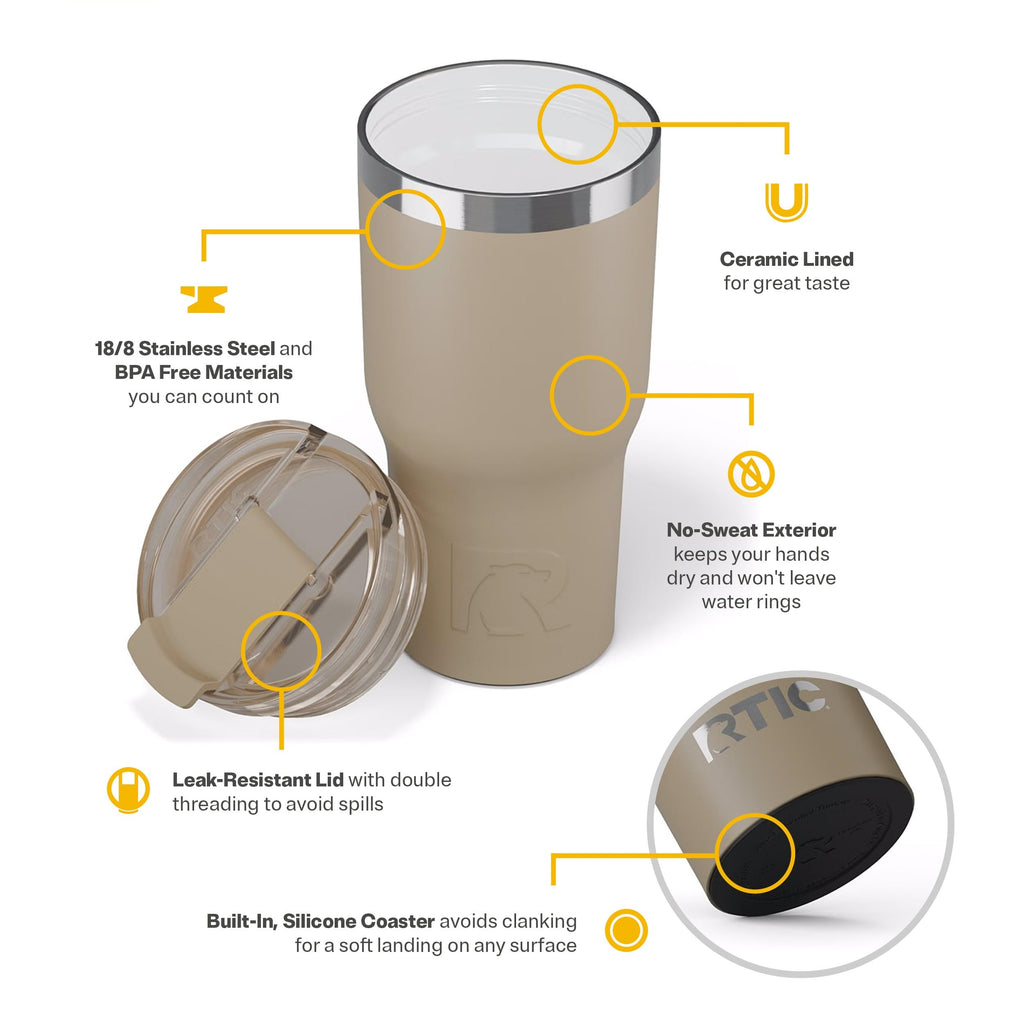 RTIC 20oz Essential Tumbler with Lid, Ceramic Lined, Beach