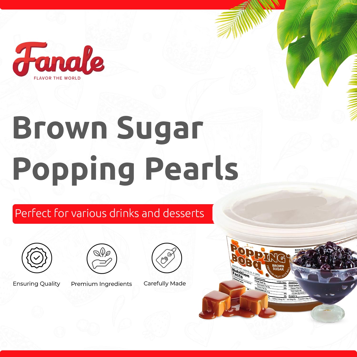 Fanale Brown Sugar Popping Boba Pearls for Bubble Tea and Drinks, 1 Pound