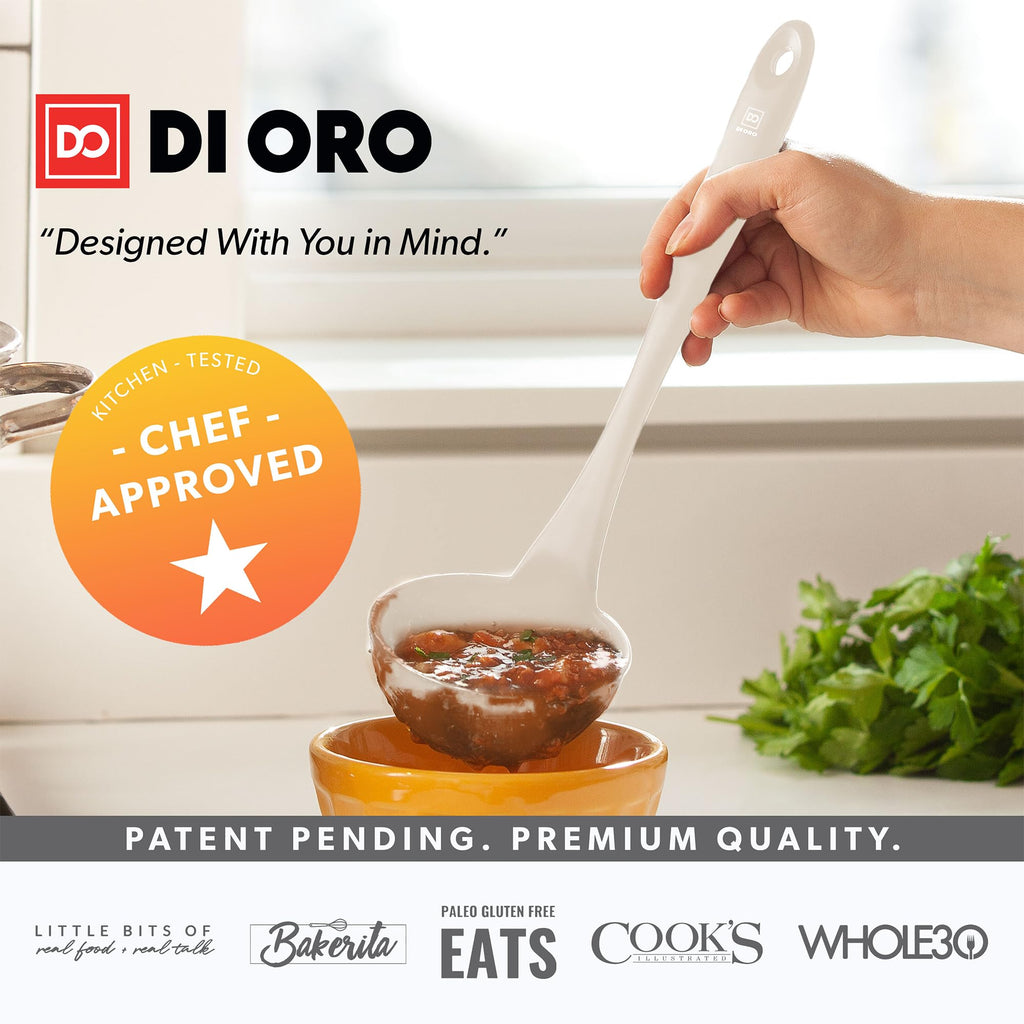 DI ORO Silicone Ladle – Soup Ladle for Cooking & Serving Heat-Resistant - Large Kitchen Soup Ladle Nonstick Cookware Safe - Soup Serving Spoon with Wide Bowl - Silicone Utensil Dishwasher Safe (Clay)