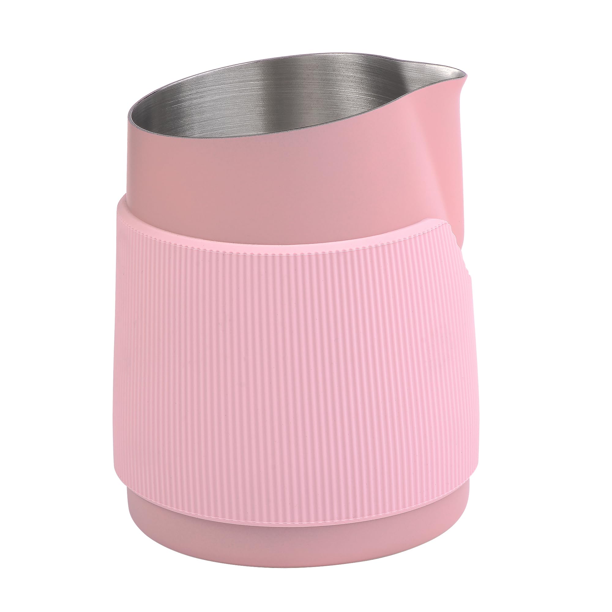 Normcore Handleless Milk Frothing Jug, Milk Pitcher 15.2 oz, Milk Frother Steamer Cup Stainless Steel Espresso Cup, Round Spout, Pink, 450 ml