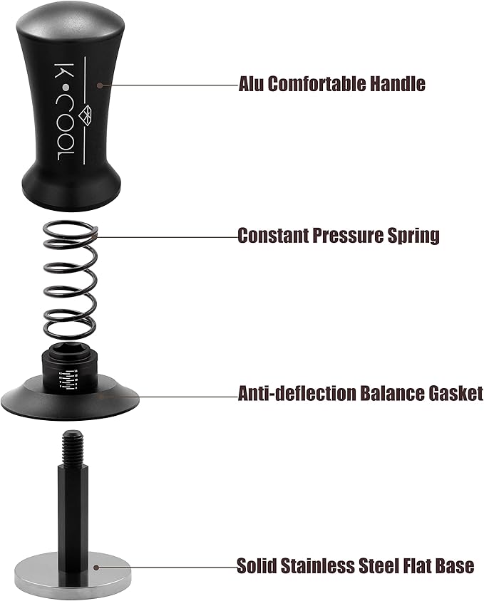 K COOL 58mm Espresso Tamper, Premium Barista Tools Coffee Tamper with Spring Loaded, Stainless Steel Base Tamper Compatible with Espresso Machine Rancilio, Gaggia Bottomless Portafilter (58mm, Black)