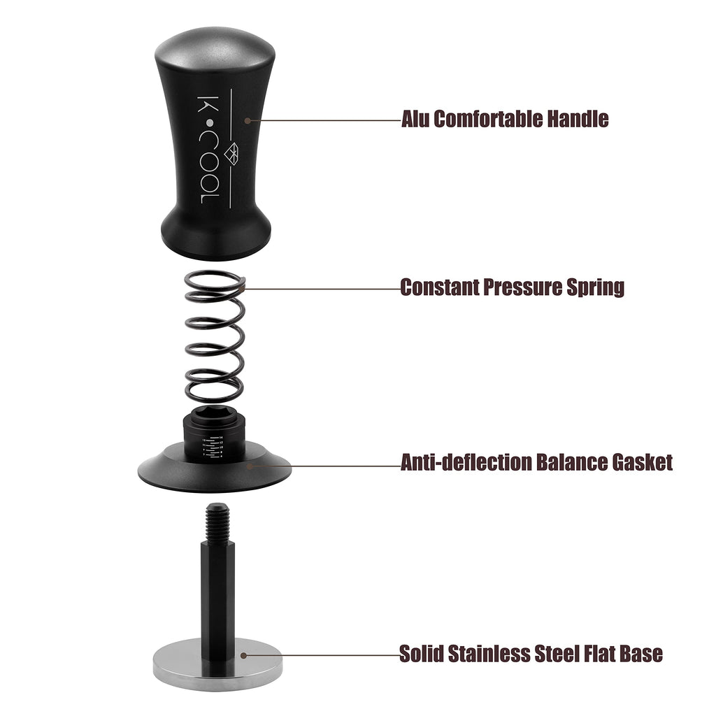 K COOL 51mm Coffee Espresso Tamper, Premium Barista Tools, Calibrated Spring Tamper, 100% Stainless Steel Flat Base Tamper with Scale Mark for Espresso Machine (Black)