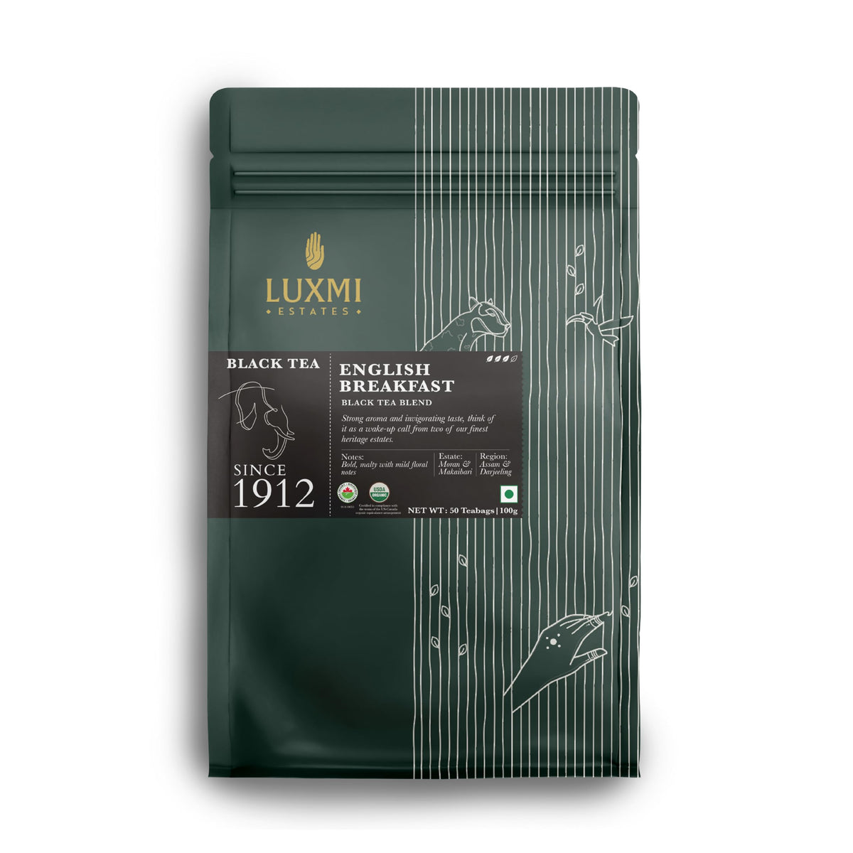 Luxmi Estates Queen of the Hills Organic Black Tea (50 Tea Bags) Caffeinated Tea Bags For A Morning Boost and Natural Energy, With Certified Organic Darjeeling Makaibari Black Tea