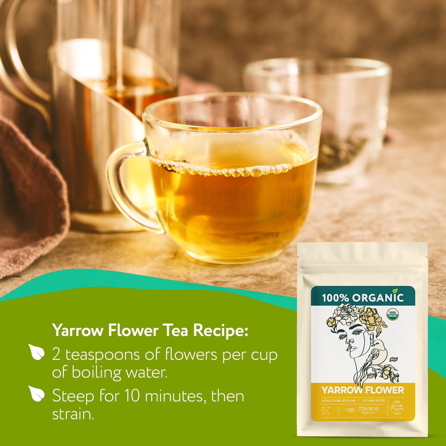 Yarrow Flower Tea Organic 4oz – Milenrama Herb – Immunity & Relaxation