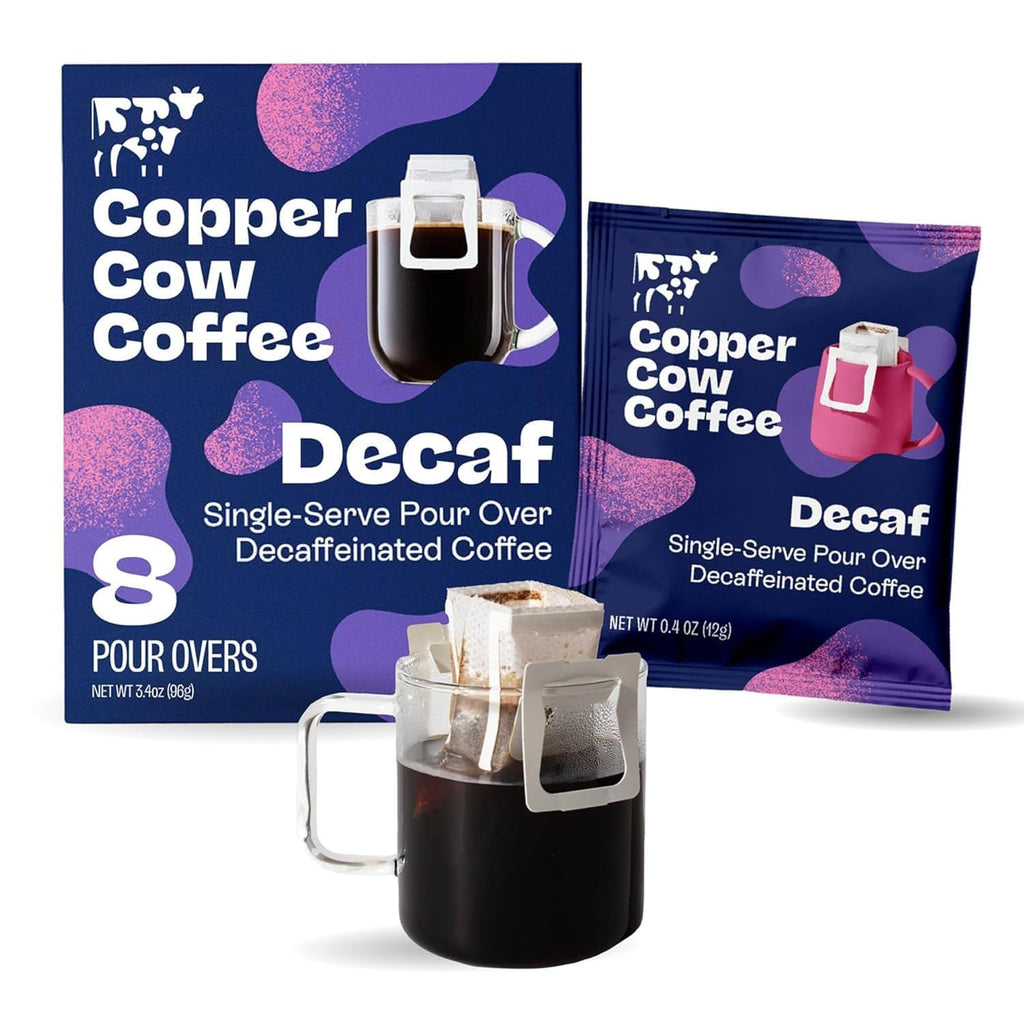 Copper Cow Coffee Premium Pour Over Coffee Decaf Single Serve Dark Roast