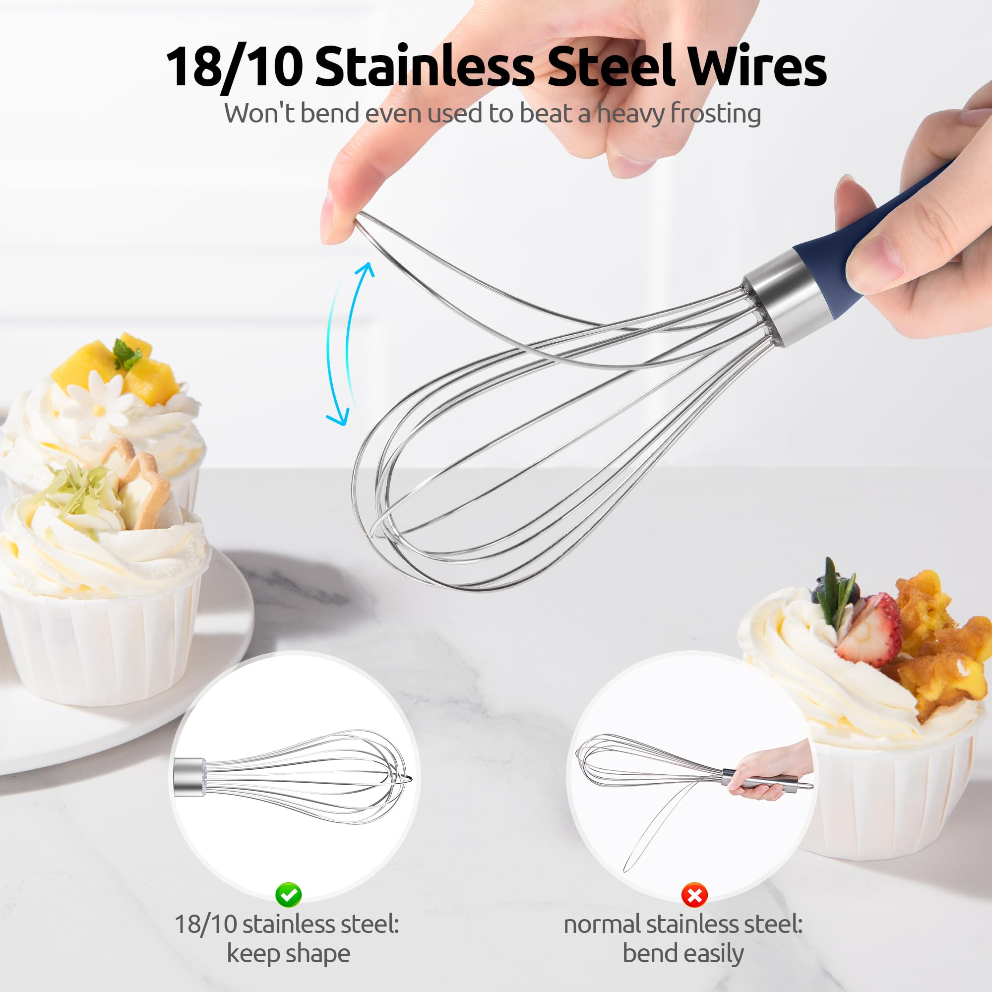 U-Taste Wire Whisk for Cooking, 18/10 Stainless Steel Wisk, S/Midnight Blue