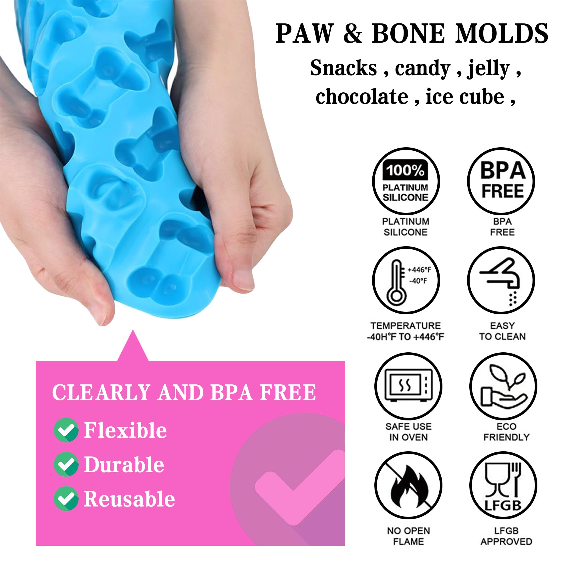 SAGOOITS 8PCS Silicone Molds Puppy Dog Paw and Bone Shape, Reusable Silicone Chocolate Molds, Non-Stick gummy molds, Dog Treat Molds, Used for Chocolate, Candy,Pudding, Jelly,Ice Cube,Biscuits