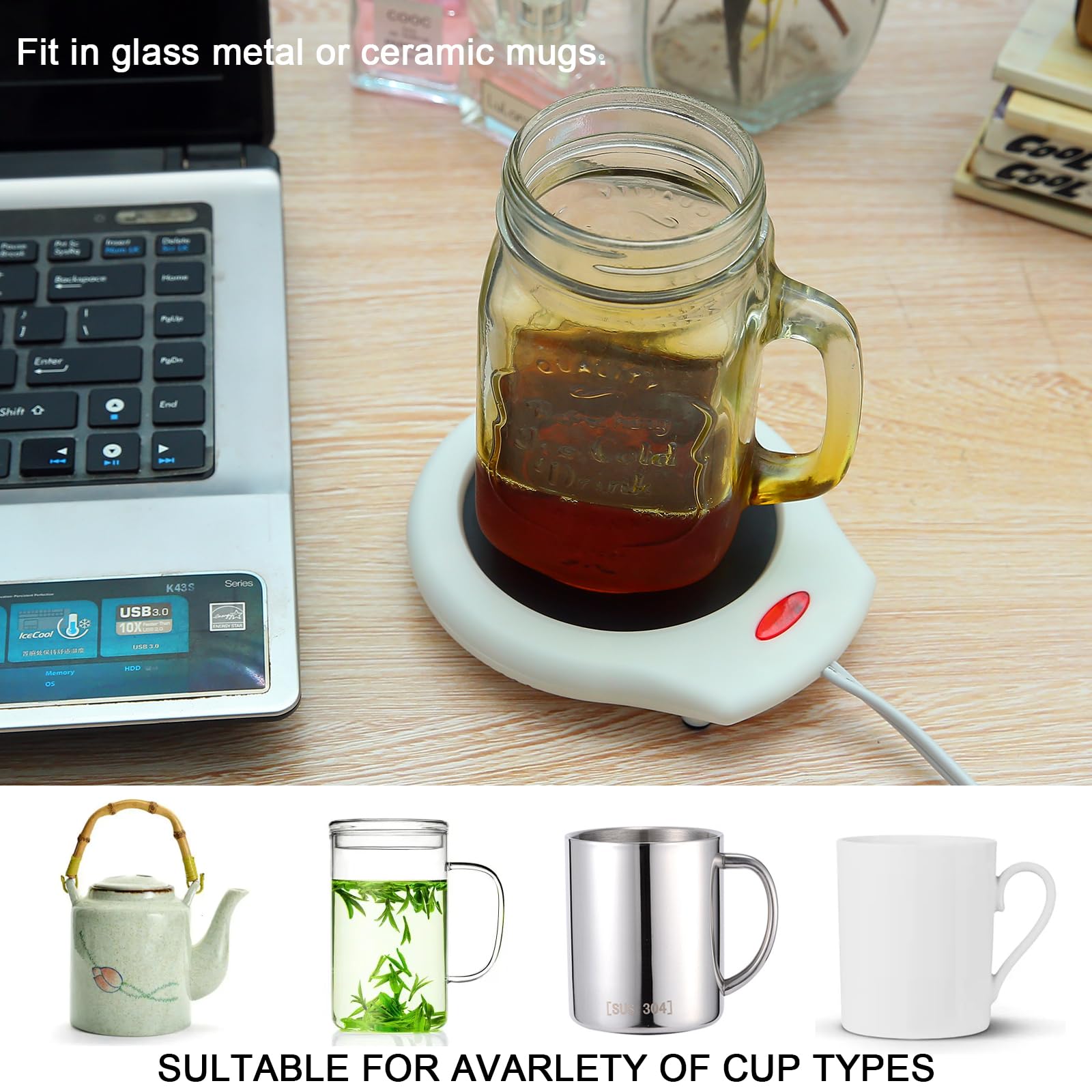 Home&Office Desktop Electric Mug Warmer-Coffee/Tea/Cocoa/Soup-Scented Candles Gift for Winter 2pcs(White and Black (CFW002-White Black)