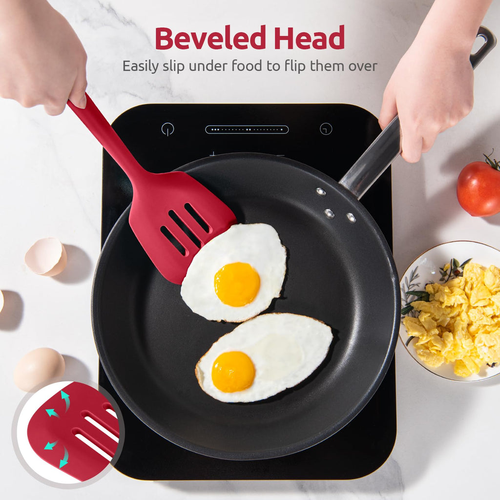 U-Taste Silicone Turner Slotted Spatula, 13.6" Long/3.7" Wide, Red