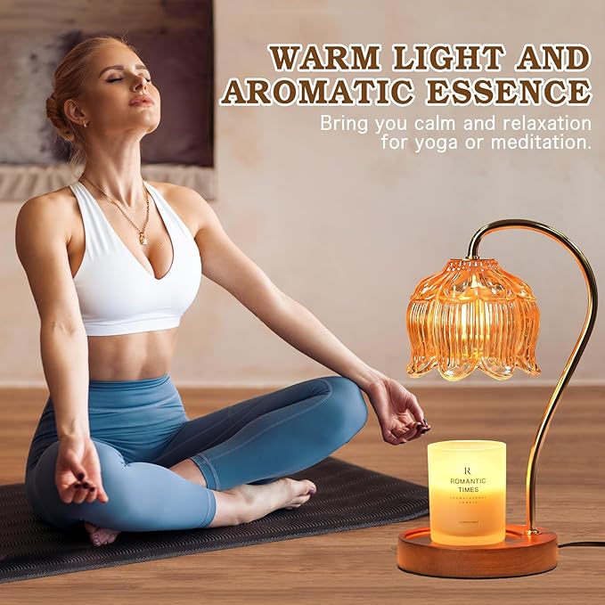 Flower Candle Warmer Lamp with Timer, Dimmable Candle Lamp Warmer, Birthday Christmas Gifts for Women Mom, House Warming for New Home Decor, Lotus Wax Melt Warmer for Jar Candles