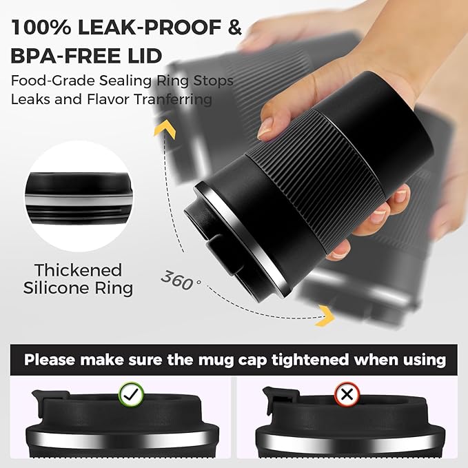 Volhoply 13 oz Stainless Steel Insulated Travel Coffee Mug with Fip Lid Bulk 2 Pack,Reusable Double Wall Vacuum Metal Coffee Cup,Portable Leak Proof Thermal Tumbler for Hot & Cold Drinks(Assorted,2)