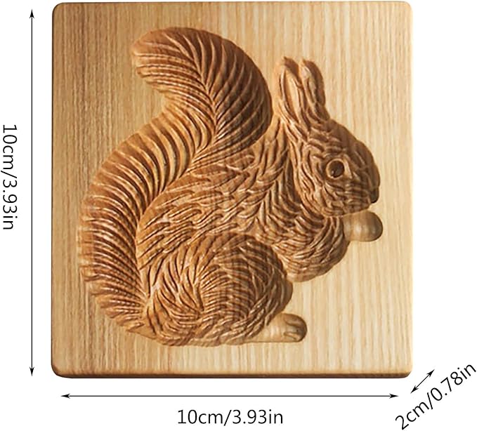 Wooden Cookie Biscuit Mold, 3D Baking Mold, Embossing Craft Decorating Baking Tool, Suitable for Halloween Thanksgiving Christmas Kitchen DIY (Squirrel 10 * 10 * 2)