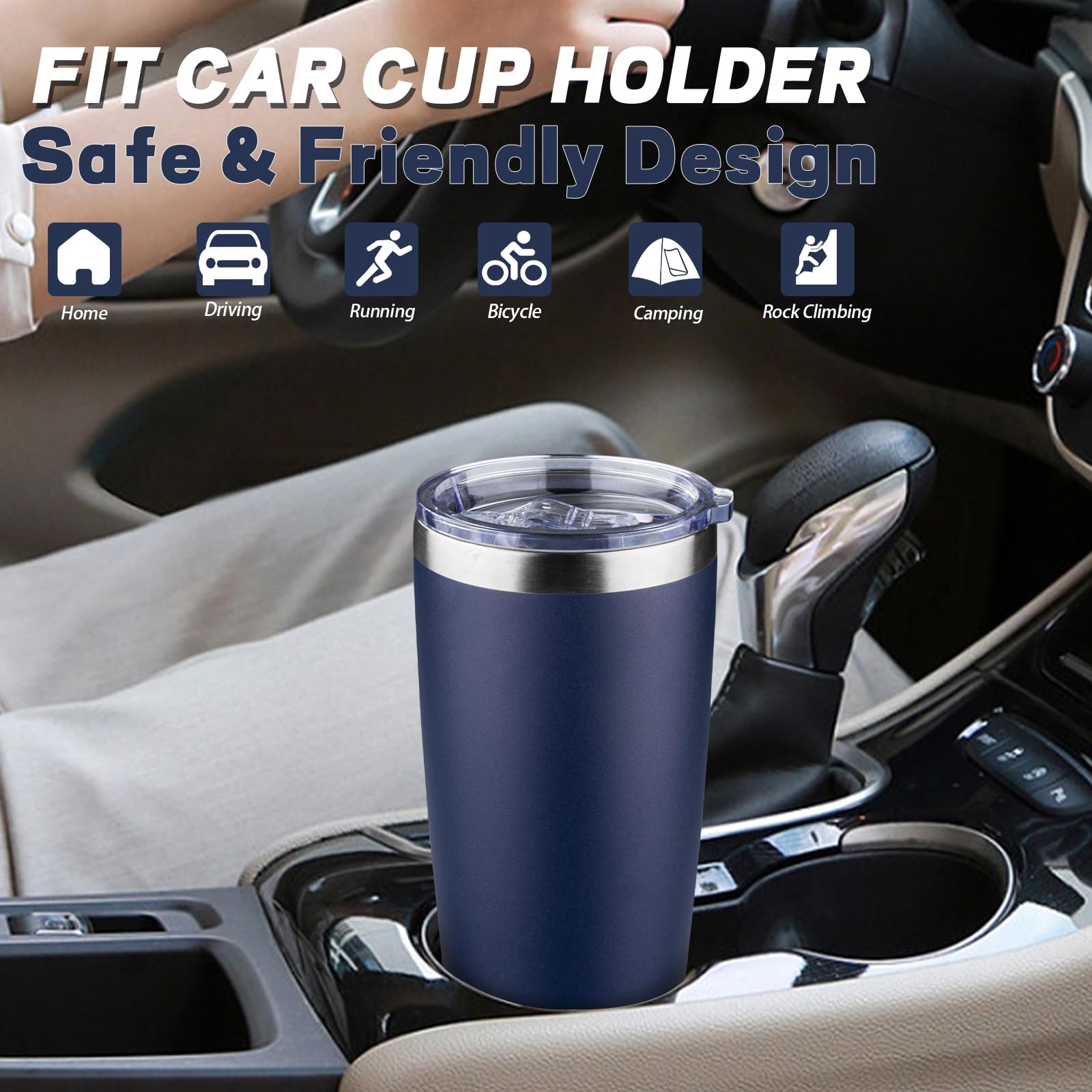 GUDEMAO 20 oz Tumbler with Lids and Straws, Stainless Steel Insulated Coffee Tumbler, Double Wall Vacuum Insulated Travel Mug Cup, Leakproof Thermal Coffee Cup for Hot and Cold Drinks (navy blue)