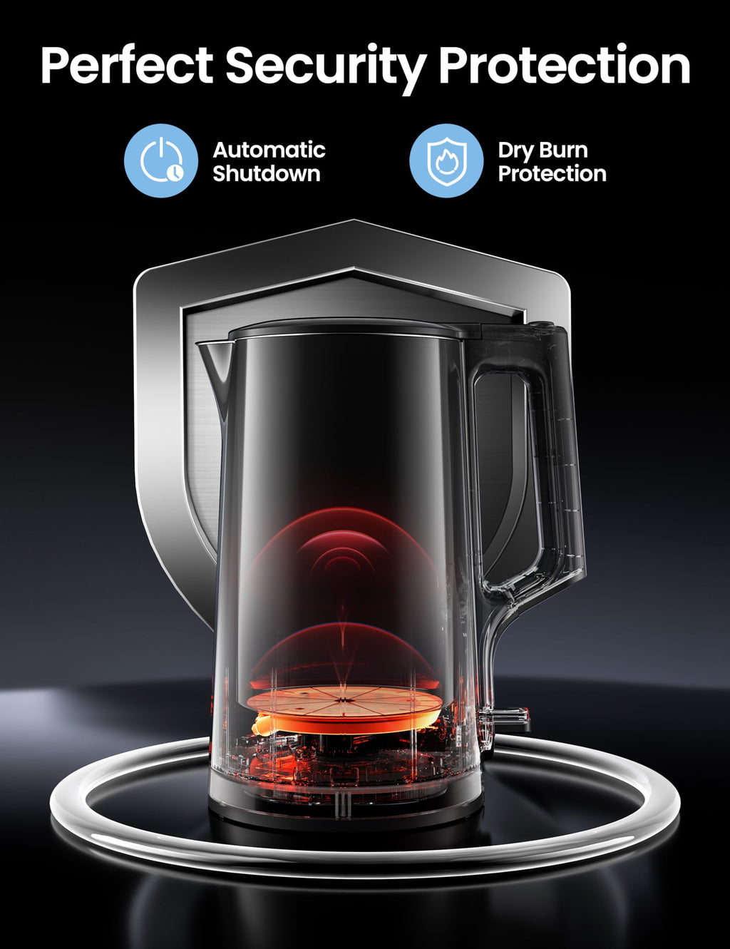 COMFEE Electric Kettle, 1.7L, Auto Shut-Off, 1500W, Black, stainless steel