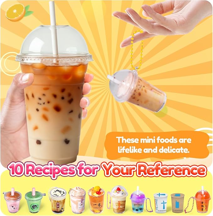 Miniature Cafe & Boba Tea Slime Making Kit for Girls Ages 8-12, 53PCS Mini Coffee & Bubble Tea Dessert Cup, DIY Pretend Play Food Set, Kitchen Toys, Birthday Party Gift for Kids 6 7 9 10 11