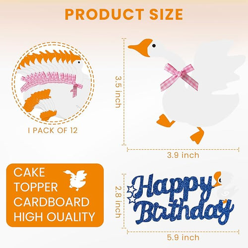 12PCS Silly Goose Cupcake Toppers, Funny Goose Birthday Decorations Silly Goose Baby Shower Theme Decorations Party Supplies for Baby Boy Girls Birthday Party Supplies