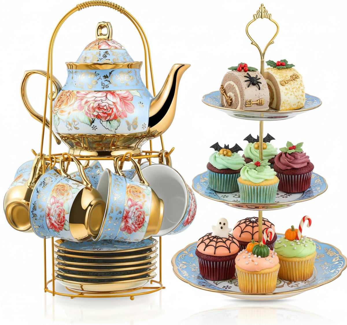 Maxcheck 21 Pcs Porcelain Tea Set for Women Tea Party, Stylish Style