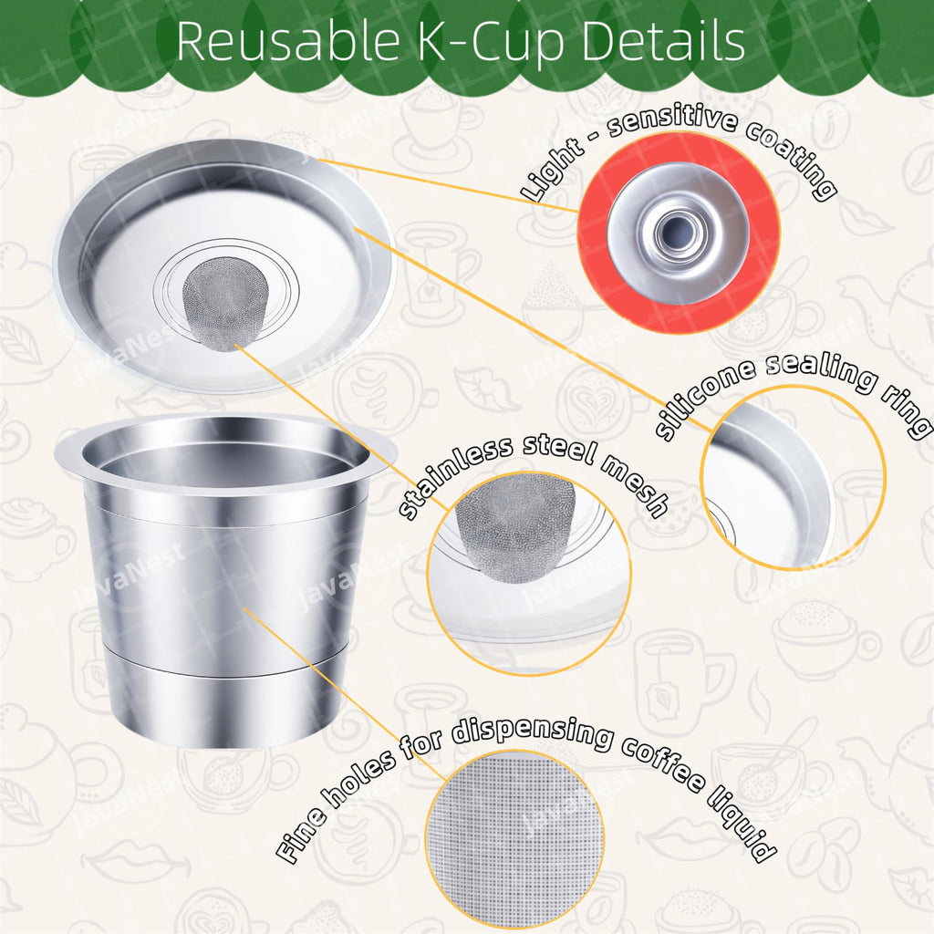 JavaNest 6 Pack Reusable K Cups for Keurig 2.0 & 1.0, Stainless Steel Reusable Coffee Pods for Keurig, Reusable Pods, Refillable Coffee Filter with Scoop & 6 Extra Seals (6 * new for Keurig 2.0 & 1.0)