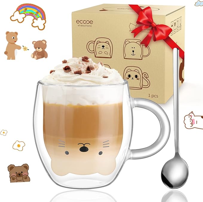 ecooe Double Walled Glass Coffee Mug 12 oz Latte Cappuccino Cups Set of 2