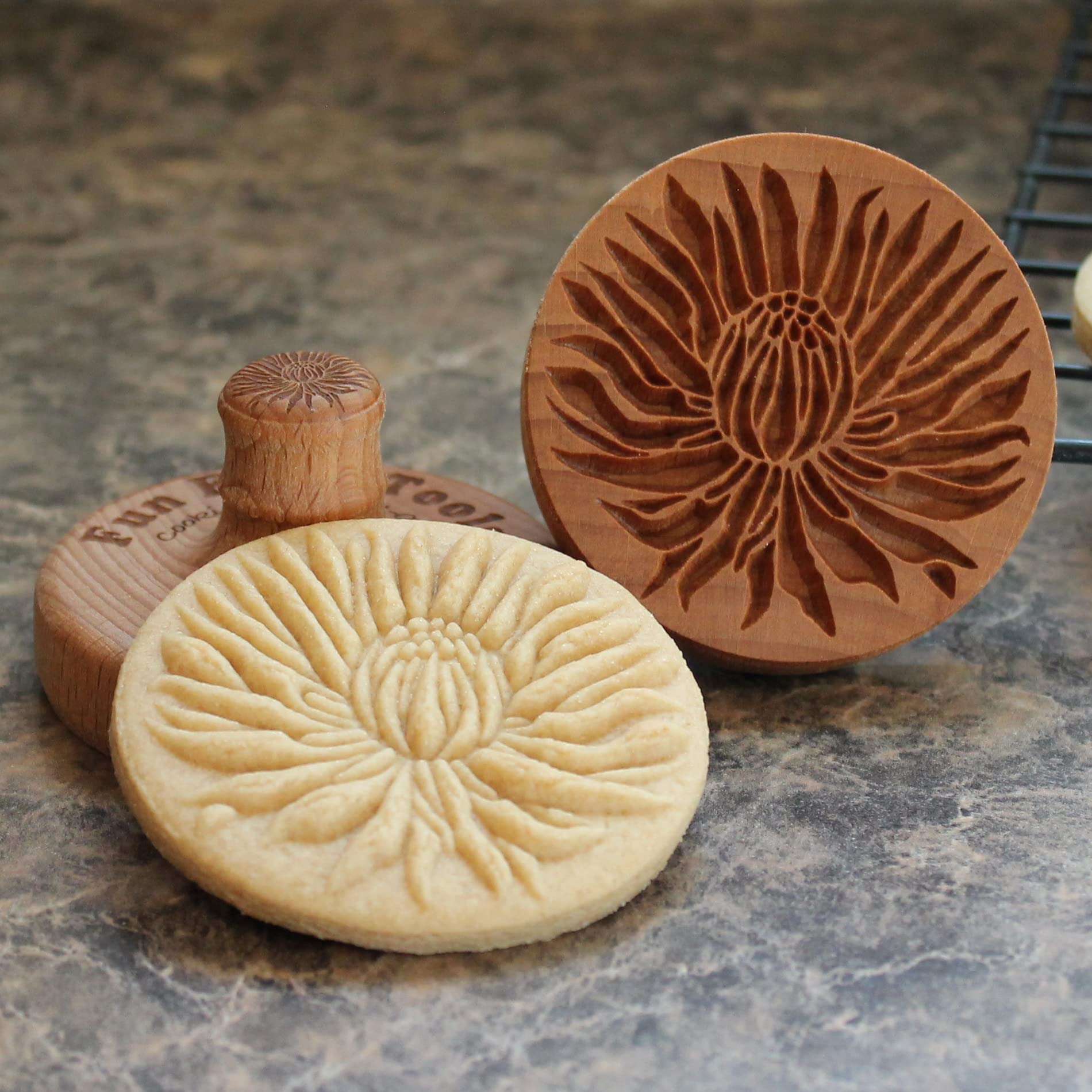 Fun Food Tools, Wood Cookie Stamp, 2.5 Inch (Blooming Chrysanthemum CS-010)