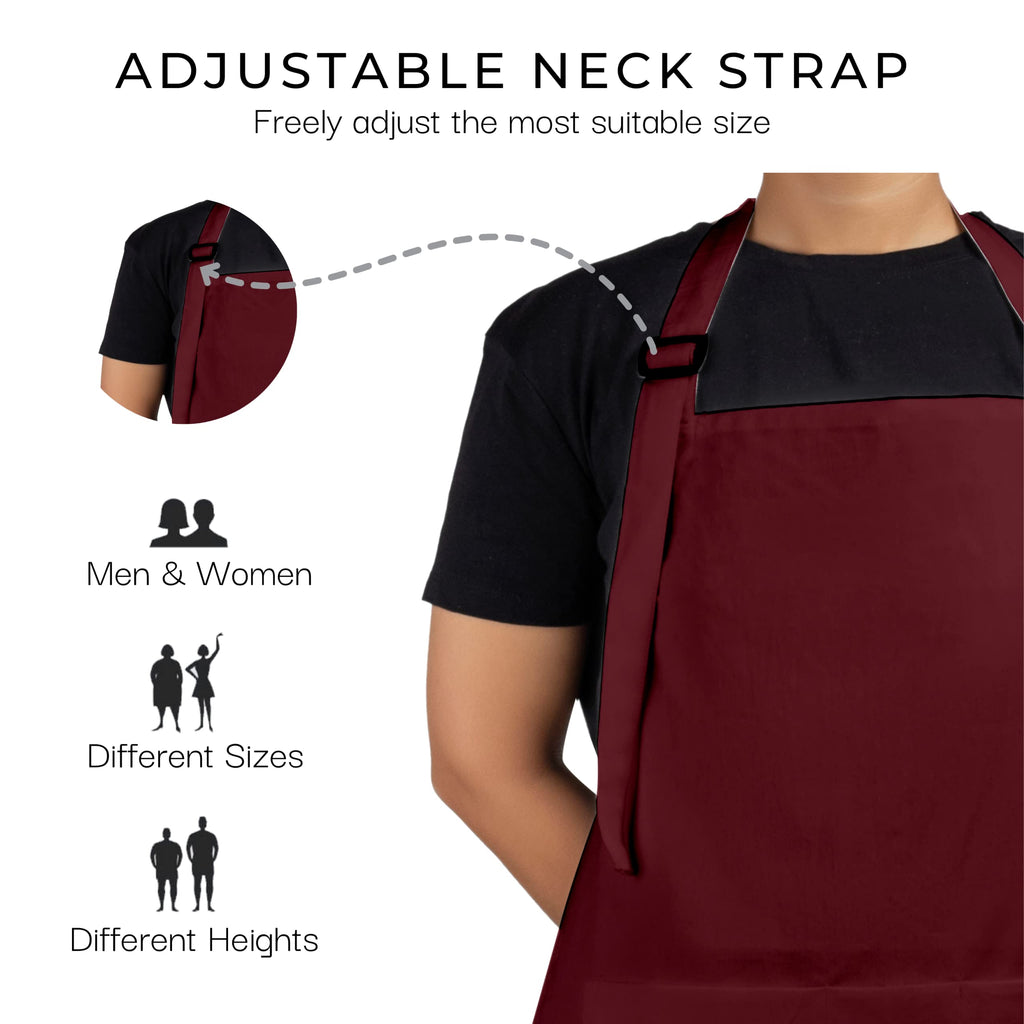 RAJRANG Chef Apron for Women Men with Pockets Cotton Kitchen Cooking Full Length Aprons Tawny Port, 35x27 Inches