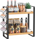 LEMIKKLE Coffee Station Organizer for Counter,Condiment Storage Caddy for Kitchen,2 Tier Wooden Shelf for Coffee Bar Accessories,Coffee Bar Organizer for Kitchen, Home, Office-Brown