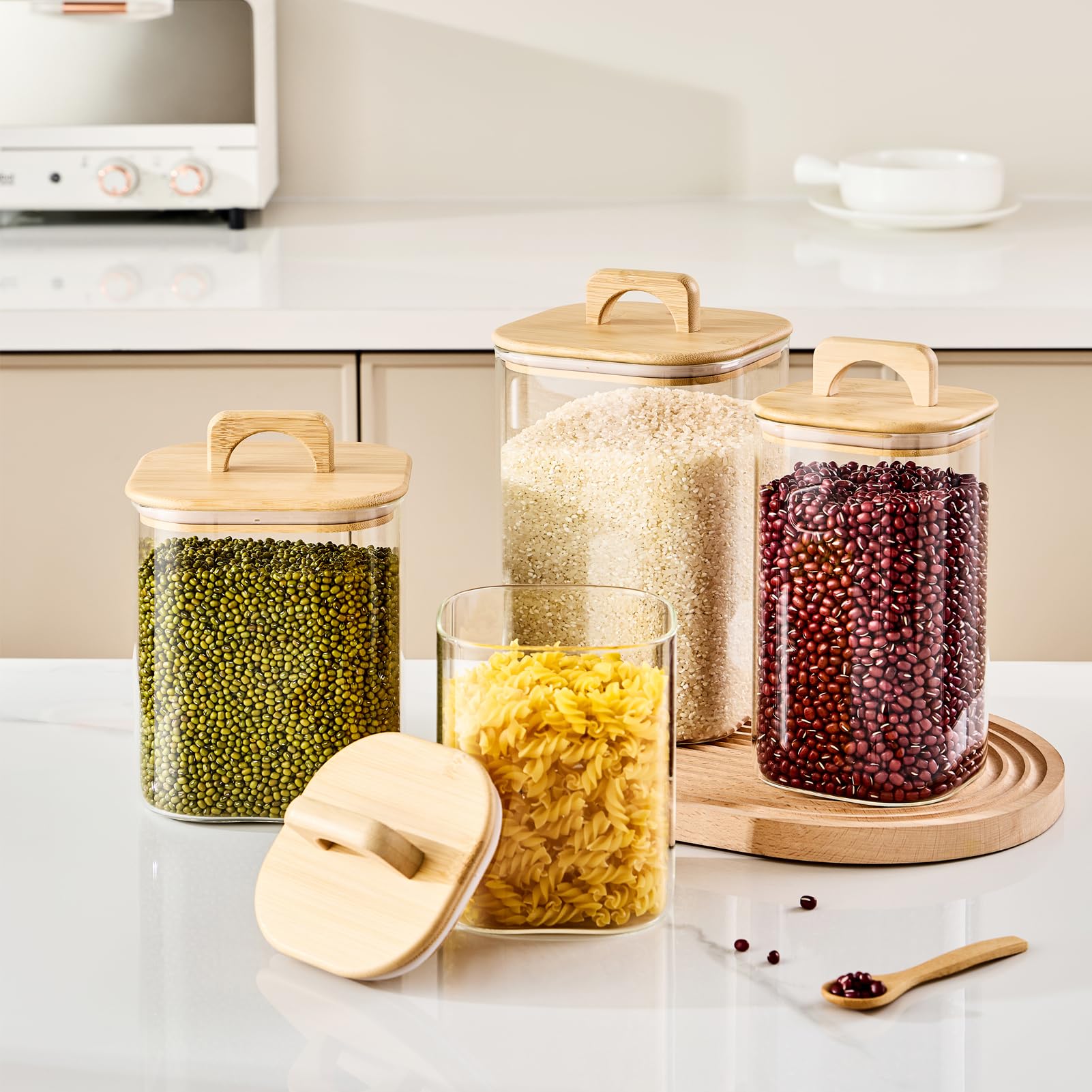 Sweejar 4 qt Large Jars with Bamboo Lids, 1 Gallon Glass Candy Jar with Lid, Sugar/Flour Storage Containers, 128 oz Big Glass Canisters with Airtight Lid, 2 Pack