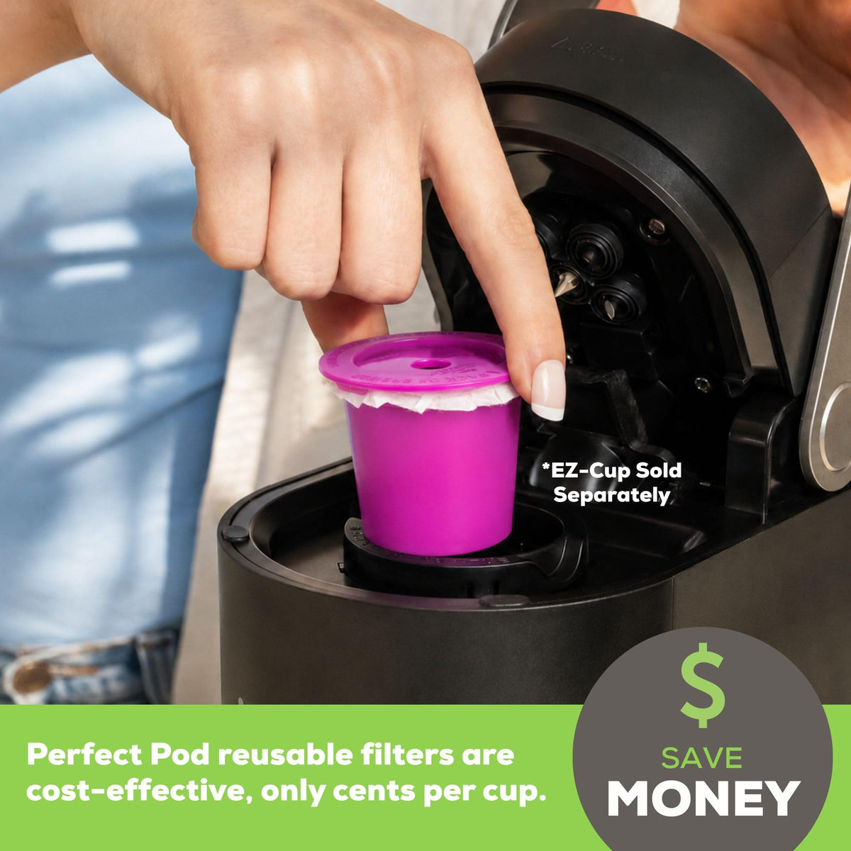 Perfect Pod EZ-Cup Paper Filters with Lid for Reusable Coffee Pods, 100 Ct