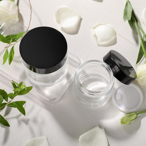 1OZ Glass Cosmetic Jars With Lids 3PCS Small Makeup Containers(1 OZ, Clear)