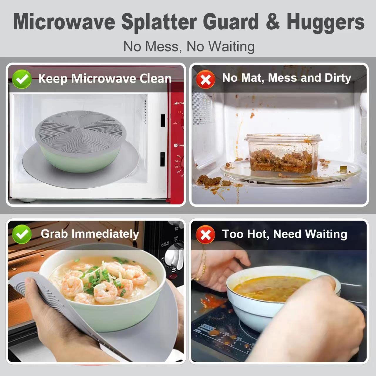 Pack 2,KooMall 12 10 8 Inch Multi-use Microwave Mat, Trivet, Pot Holders, Drying, Baking, Place Mat, Utensils Rest, Silicone Cover Pad for Hot Pot Pan,Plates Dishes Kitchen Counter,Heat Resistant,Gray
