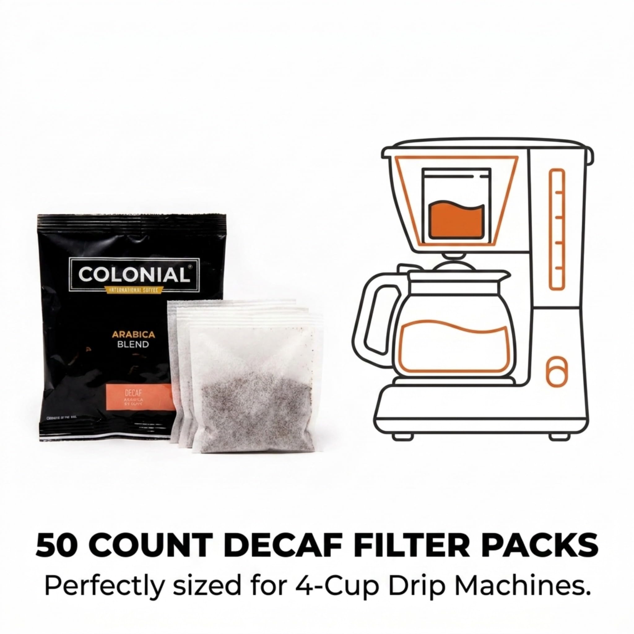 Colonial Coffee Decaf Dark Roast Hotel Filter Packs, 0.5oz, 50 Ct