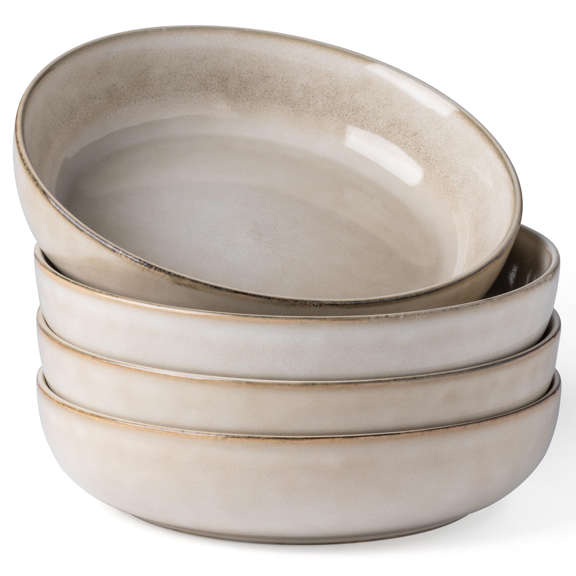 GBhome 8.75'' Large Ceramic Pasta Bowls, 38oz Stoneware Pasta Serving Bowls Set of 4 for Kitchen, Wide Bowls for Fruit,Pasta,Salad,Oatmeal,Meal, Microwave Safe, Reactive Glaze-Cappuccino