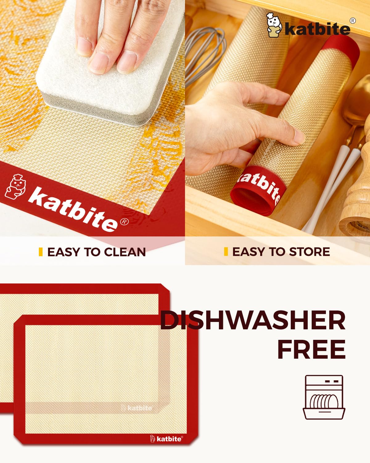 Katbite Macaron Silicone Baking Mat Set of 2 Grey