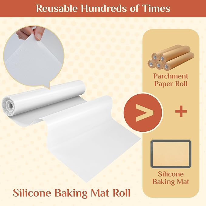 Silicone Baking Mat, 16 IN x 6 FT Free Cutting Baking Sheet,Non-Stick Reusable Dough & Pastry Mat,Non-Slip Silicone Mat Roll for Air Fryer Liner,Freeze Dryer,Oven Baking Pan,Kitchen Counter