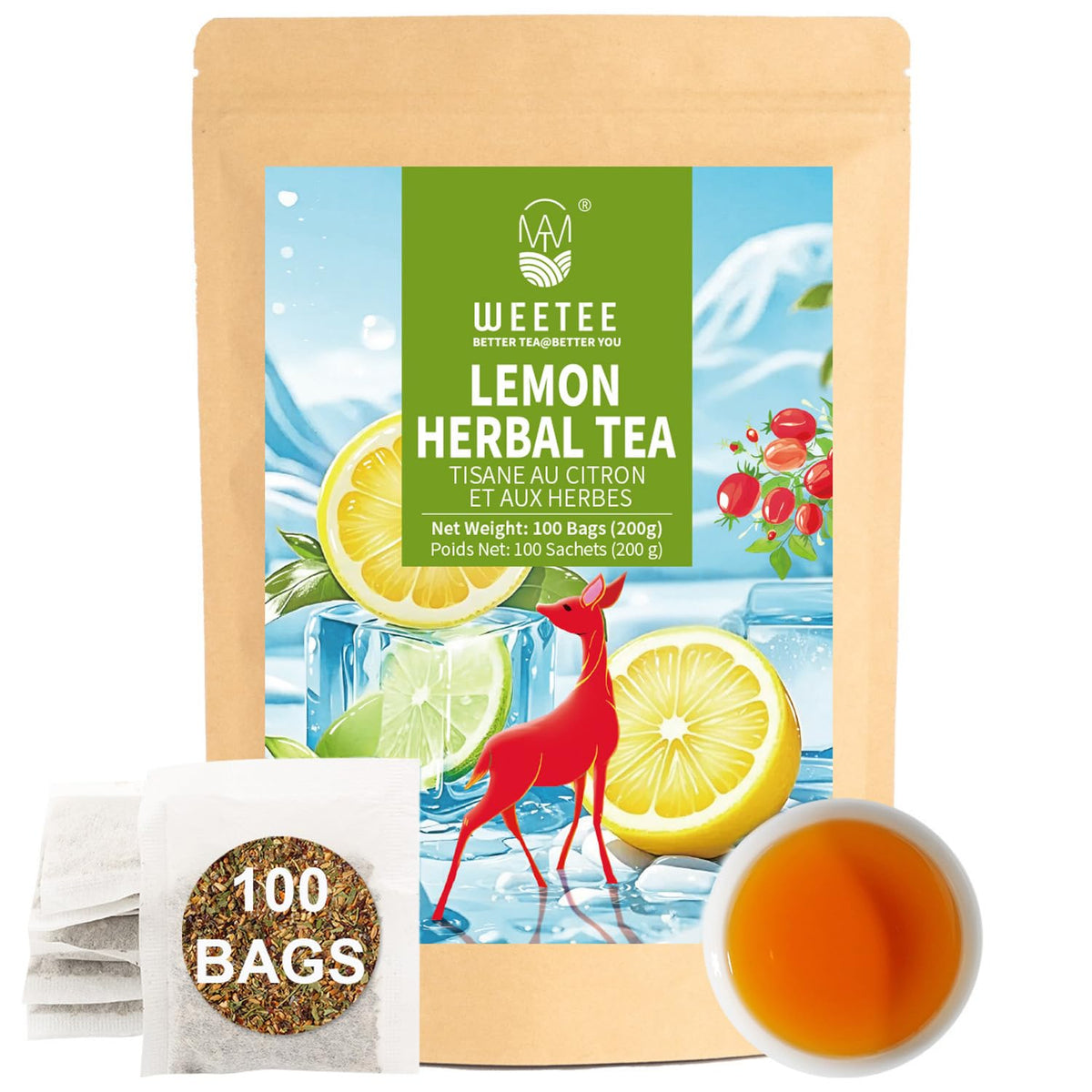 WT WEETEE Chamomile Lavender Tea Bags 100ct, Caffeine-free Tea for Bedtime