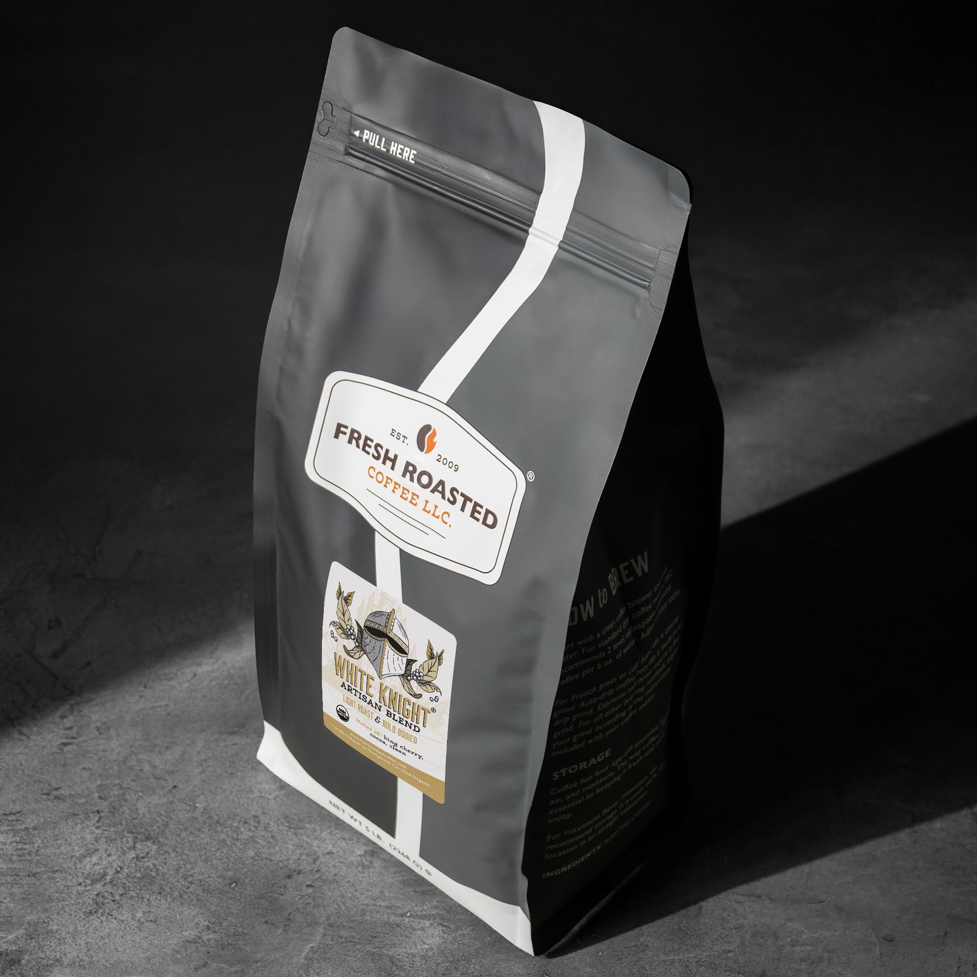 Fresh Roasted Coffee, Organic White Knight Whole Bean Coffee, Light Roast, USDA Organic, Kosher, 5 lb (80 oz)