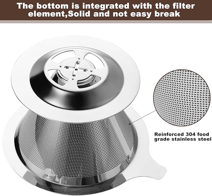 Upgraded Pour Over Coffee Filter, Coffee Dripper, Paperless Mess Stainless Steel Coffee Filter, Maker One to Two Cup Coffee, Easy to Use and Clean (Middle(1-2CUPS))