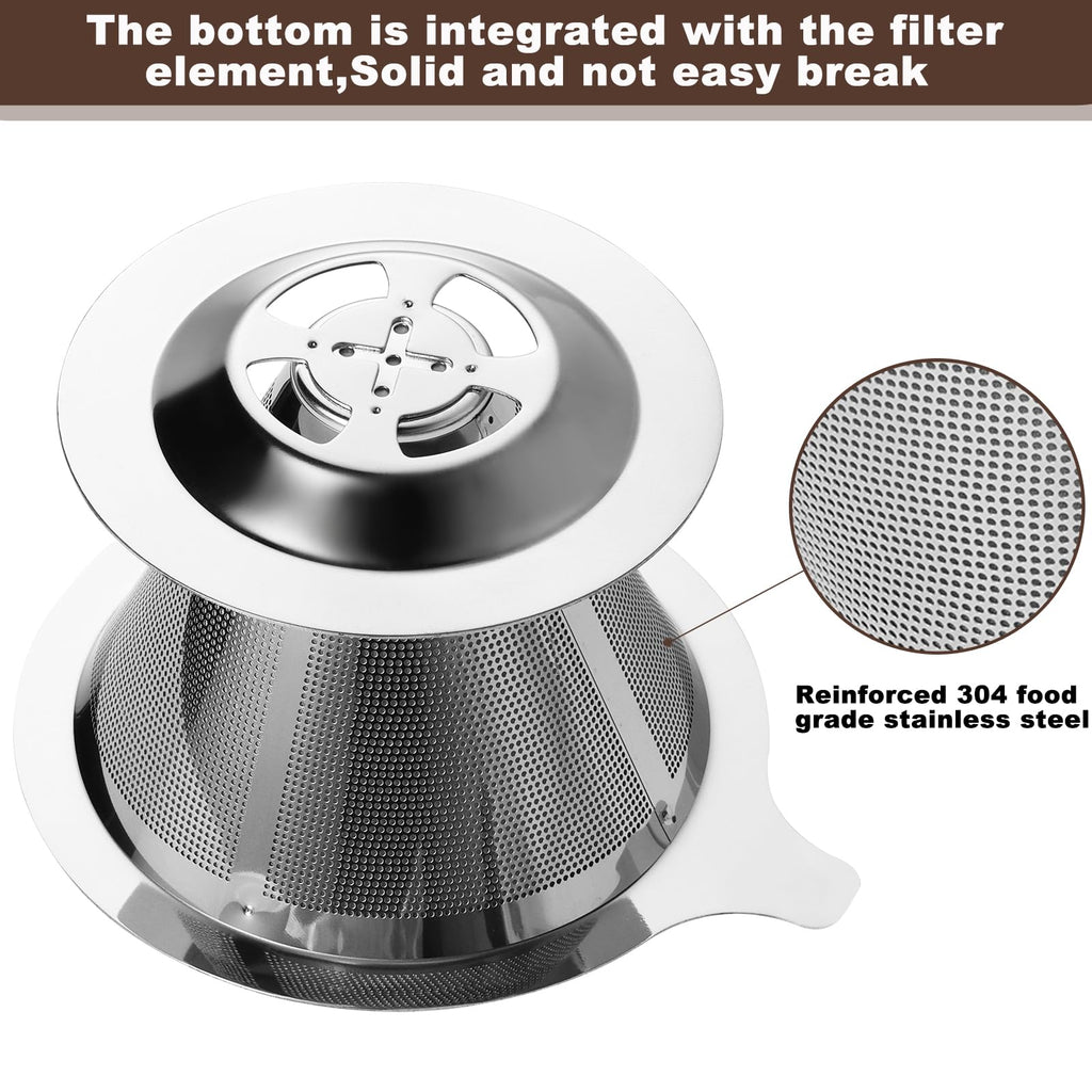 ANNMEXX Upgraded Pour Over Coffee Filter, Coffee Dripper, Paperless Mess Stainless Steel Coffee Filter, Maker One to Two Cup, Keeping Nature Coffee Flavour, Easy to Use and Clean (Large)