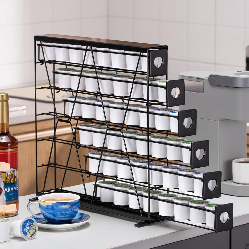 FlagShip 6-Tier Coffee Pod Holder for K Cup - 48 Capsule Max Capacity Metal Rack, Ultra-Efficient Corner Storage Space Saving Design
