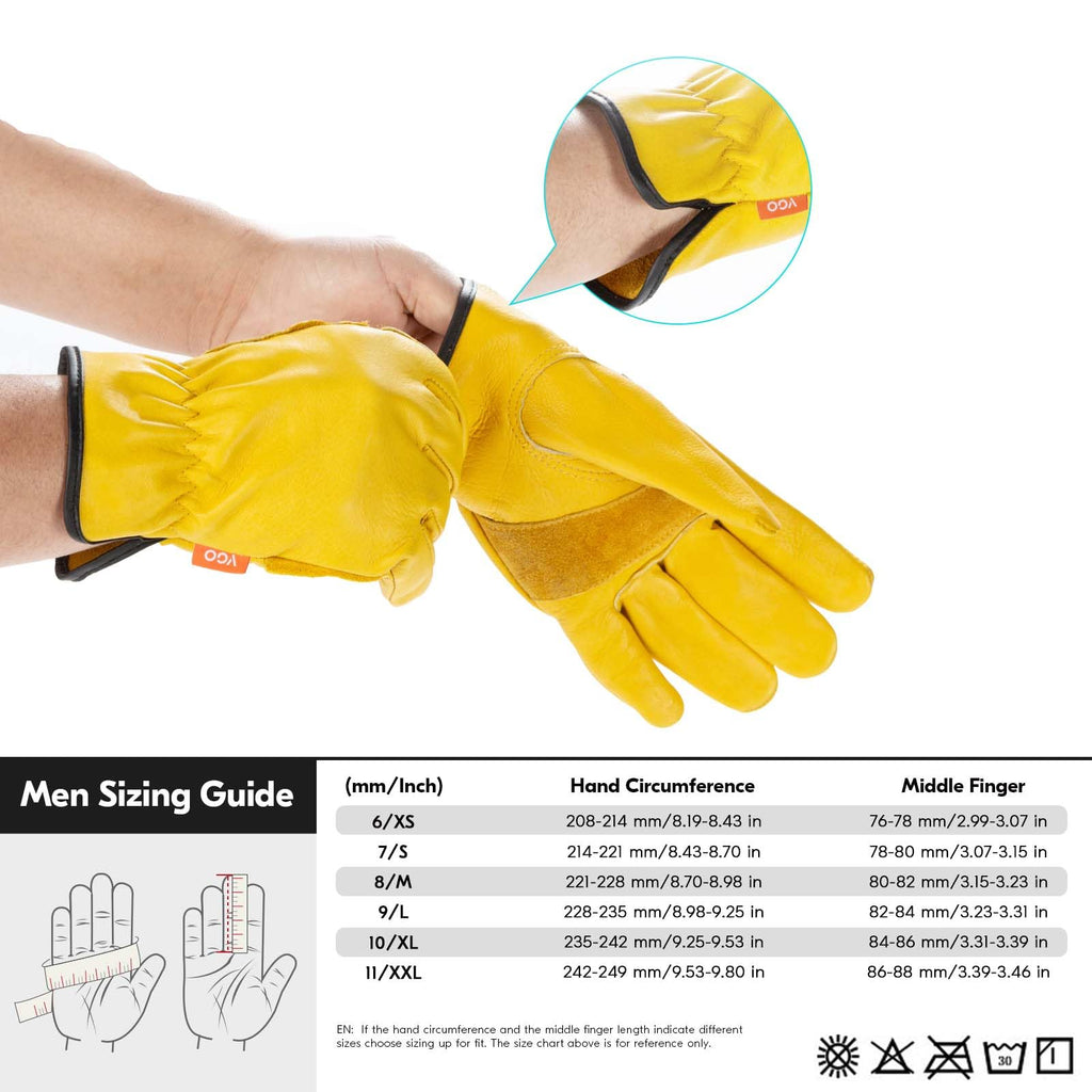 Vgo... 1-Pair Unlined Cow Grain Leather Work and Driver Gloves with Cow Split Leather Palm Patch (Size S, Gold,CA9590)