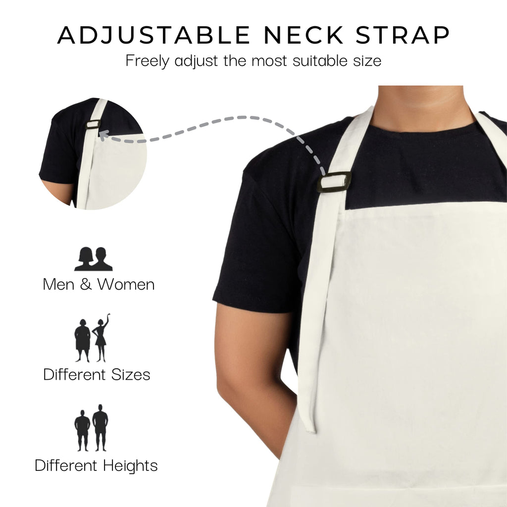RAJRANG Chef Apron for Women Men with Pockets Cotton Kitchen Cooking Full Length Plain Aprons Marshmallow 35x27 Inches, Pack of 2